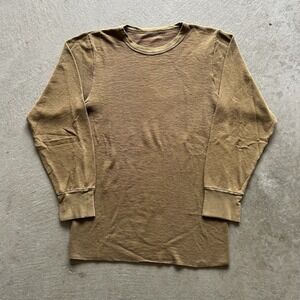 Vintage 90s Thermal Long Sleeve Shirt Size Large Olive Green Waffle Knit